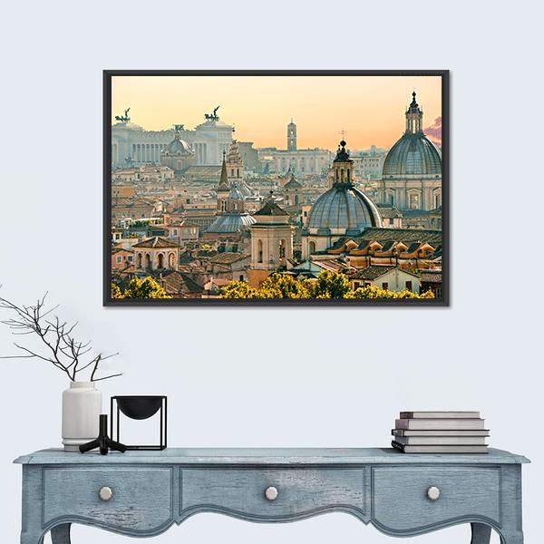 View Of Rome From Castel Sant'Angelo Italy Canvas Wall Art-1 Piece-Floating Frame-24" x 16"-Tiaracle