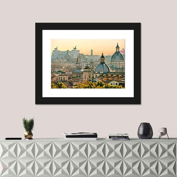 View Of Rome From Castel Sant'Angelo Italy Canvas Wall Art-1 Piece-Framed Print-20" x 16"-Tiaracle