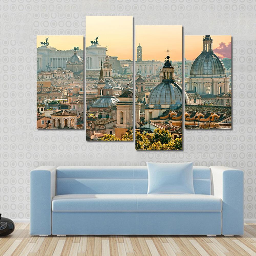 View Of Rome From Castel Sant'Angelo Italy Canvas Wall Art-4 Pop-Gallery Wrap-50" x 32"-Tiaracle