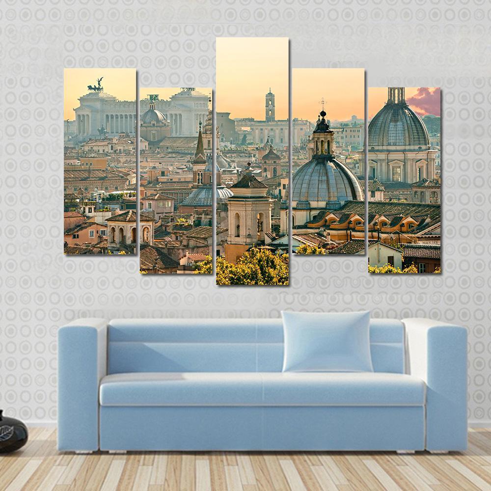 View Of Rome From Castel Sant'Angelo Italy Canvas Wall Art-5 Pop-Gallery Wrap-47" x 32"-Tiaracle