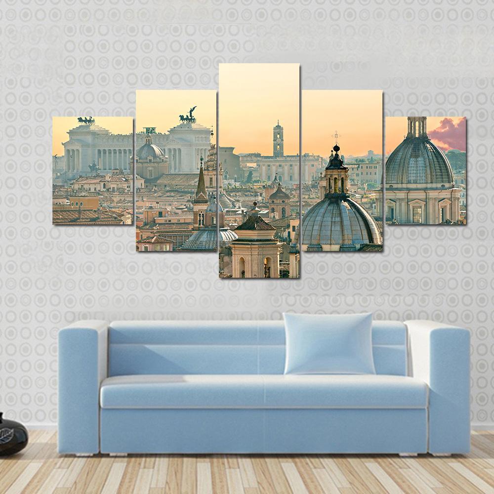 View Of Rome From Castel Sant'Angelo Italy Canvas Wall Art-5 Star-Gallery Wrap-62" x 32"-Tiaracle