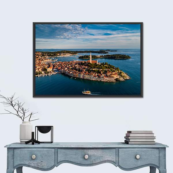 View Of Rovinj City At Sunset Canvas Wall Art-1 Piece-Floating Frame-24&quot; x 16&quot;-Tiaracle