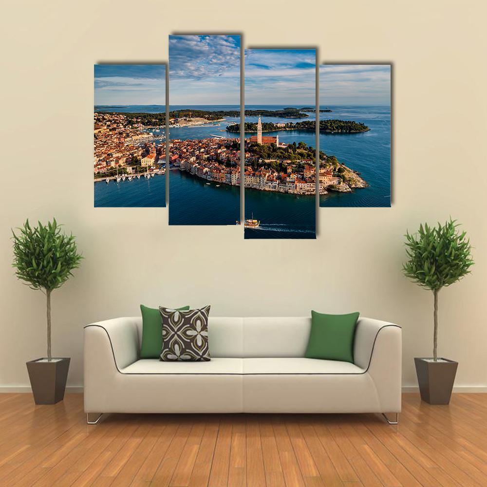 View Of Rovinj City At Sunset Canvas Wall Art-4 Pop-Gallery Wrap-50" x 32"-Tiaracle