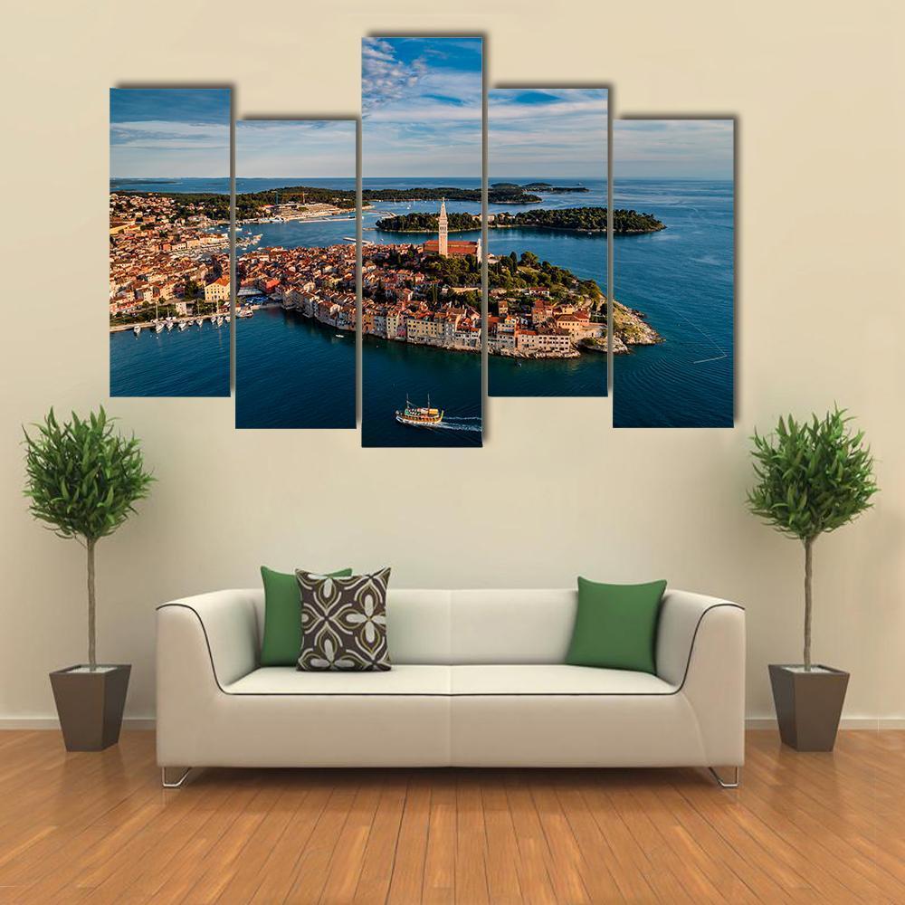 View Of Rovinj City At Sunset Canvas Wall Art-5 Pop-Gallery Wrap-47" x 32"-Tiaracle