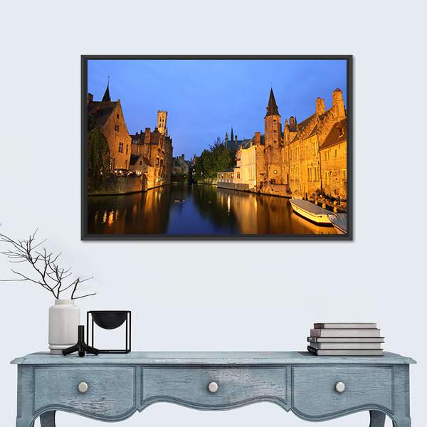 View Of Rozenhoedkaai In Brugge Canvas Wall Art-1 Piece-Floating Frame-24" x 16"-Tiaracle