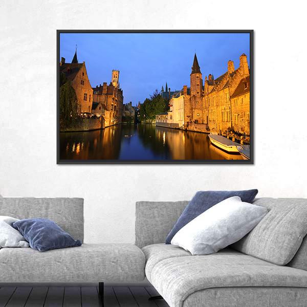 View Of Rozenhoedkaai In Brugge Canvas Wall Art-5 Horizontal-Gallery Wrap-22" x 12"-Tiaracle