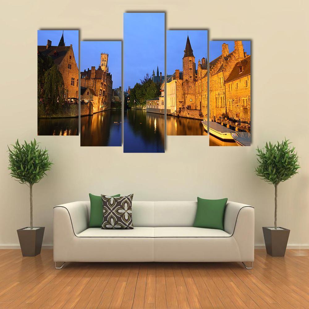View Of Rozenhoedkaai In Brugge Canvas Wall Art-5 Pop-Gallery Wrap-47" x 32"-Tiaracle