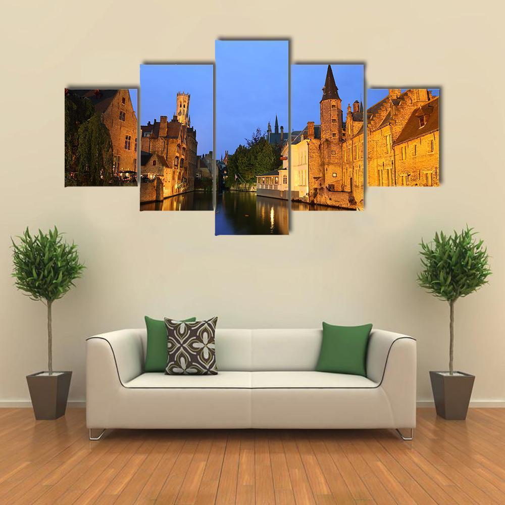 View Of Rozenhoedkaai In Brugge Canvas Wall Art-5 Star-Gallery Wrap-62" x 32"-Tiaracle