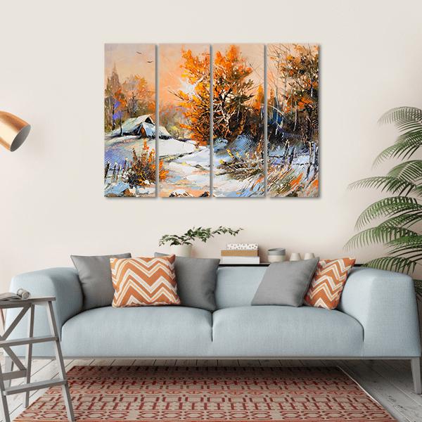 View Of Rural Winter Landscape Canvas Wall Art-4 Horizontal-Gallery Wrap-34" x 24"-Tiaracle