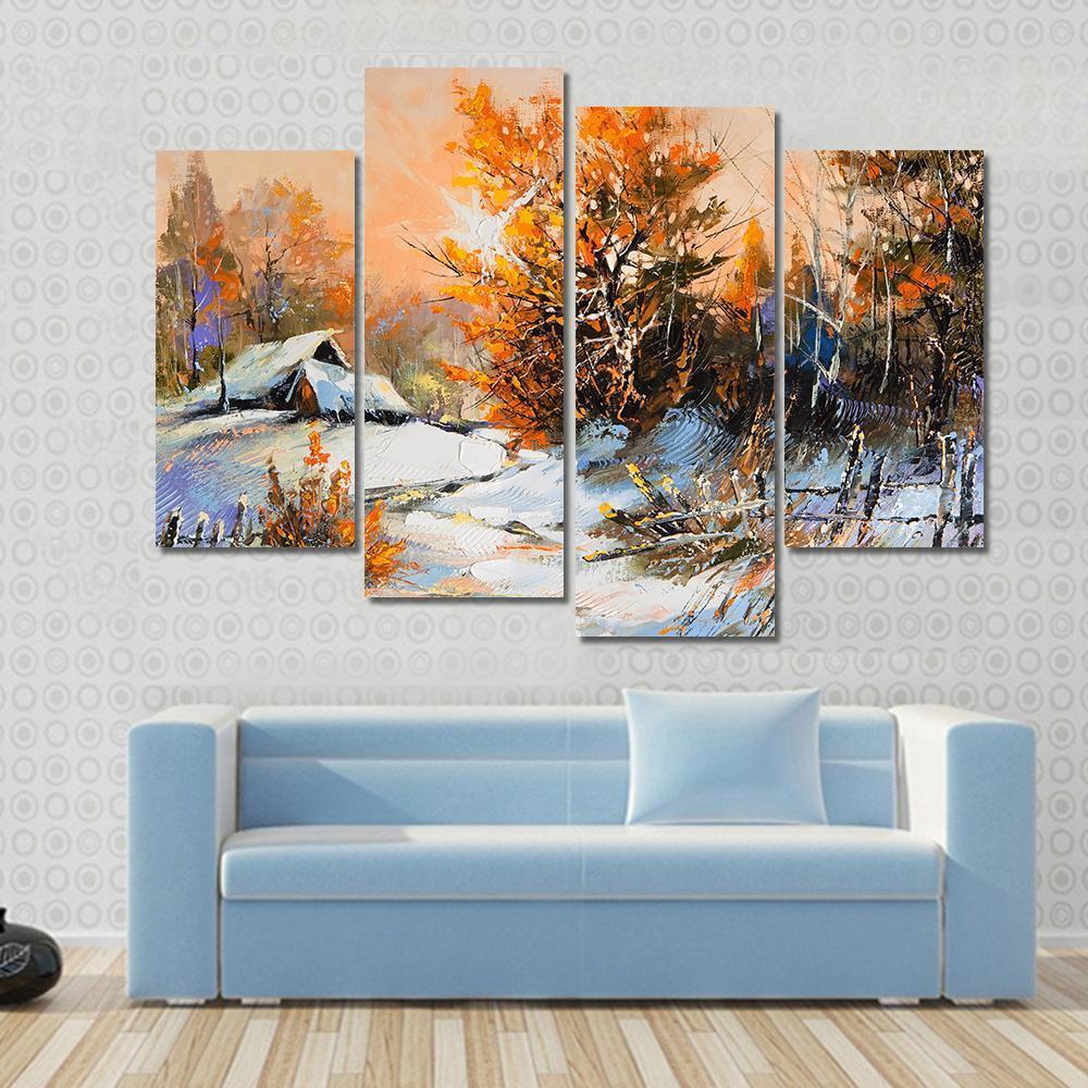 View Of Rural Winter Landscape Canvas Wall Art-3 Horizontal-Gallery Wrap-37" x 24"-Tiaracle