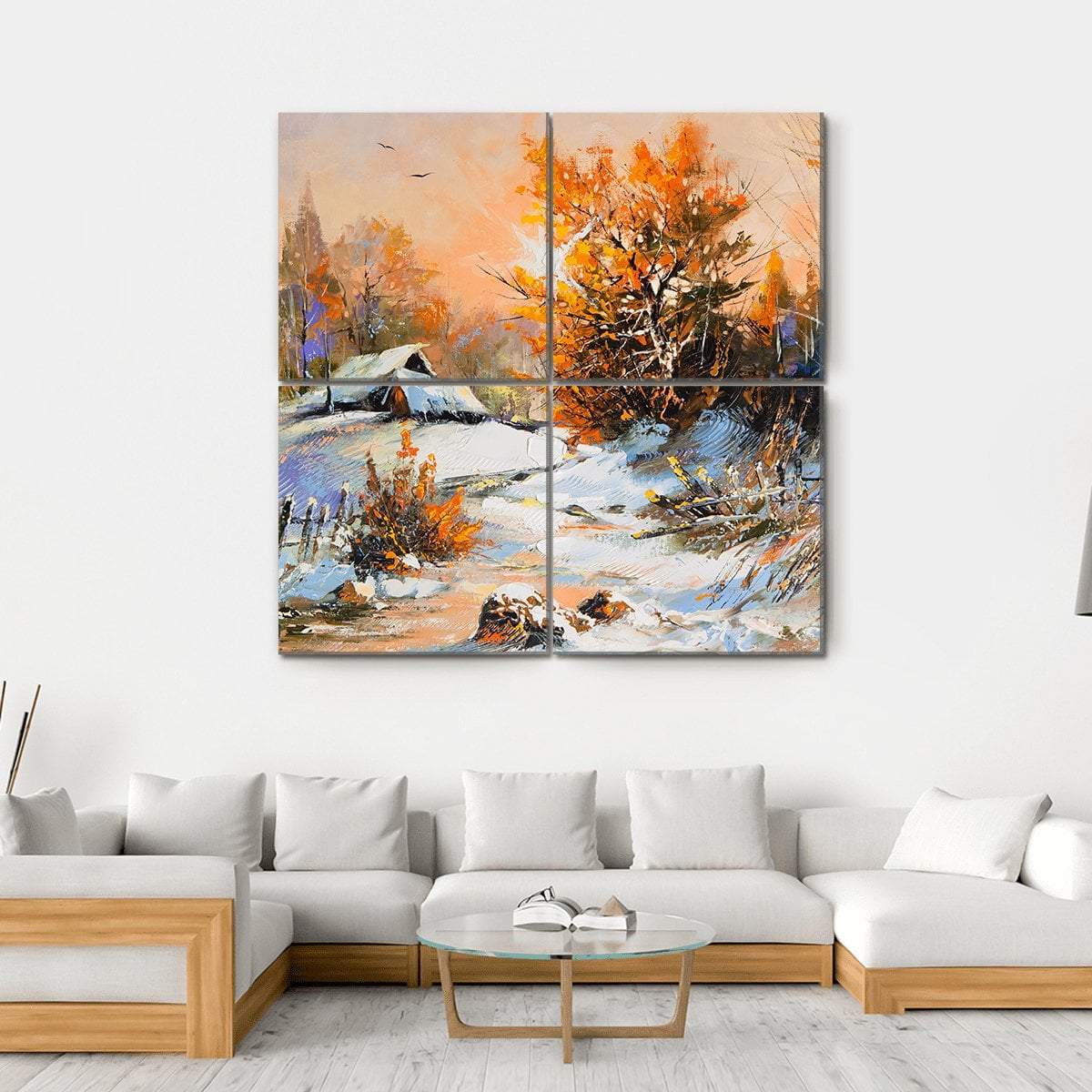 View Of Rural Winter Landscape Canvas Wall Art-4 Square-Gallery Wrap-17" x 17"-Tiaracle
