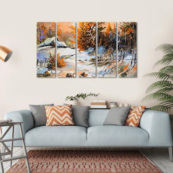 View Of Rural Winter Landscape Canvas Wall Art-5 Horizontal-Gallery Wrap-22" x 12"-Tiaracle