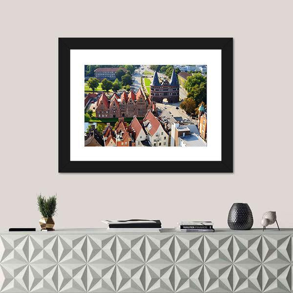 View Of Salzspeicher And Holstentor Gate In Lubeck Canvas Wall Art-1 Piece-Framed Print-20" x 16"-Tiaracle
