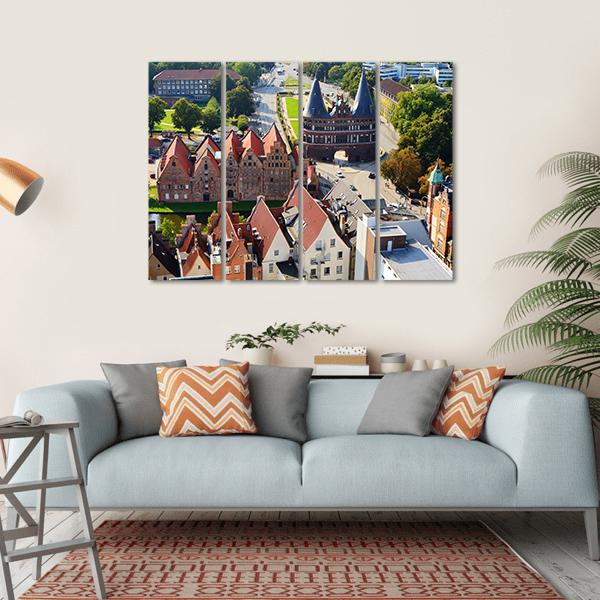 View Of Salzspeicher And Holstentor Gate In Lubeck Canvas Wall Art-4 Horizontal-Gallery Wrap-34" x 24"-Tiaracle