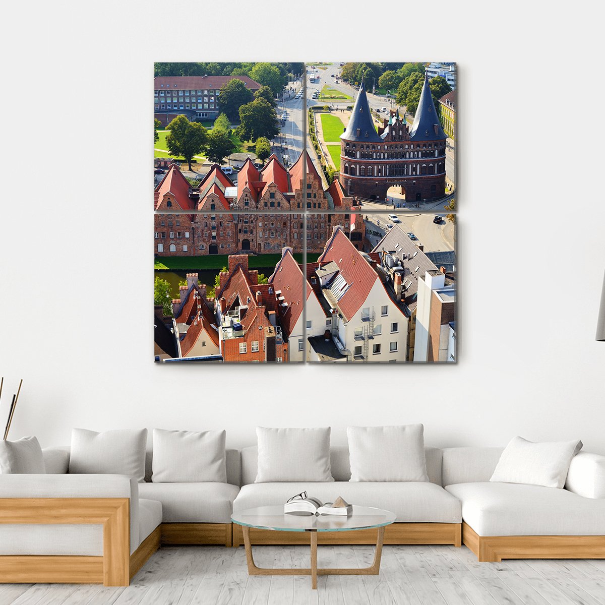 View Of Salzspeicher And Holstentor Gate In Lubeck Canvas Wall Art-4 Square-Gallery Wrap-17" x 17"-Tiaracle