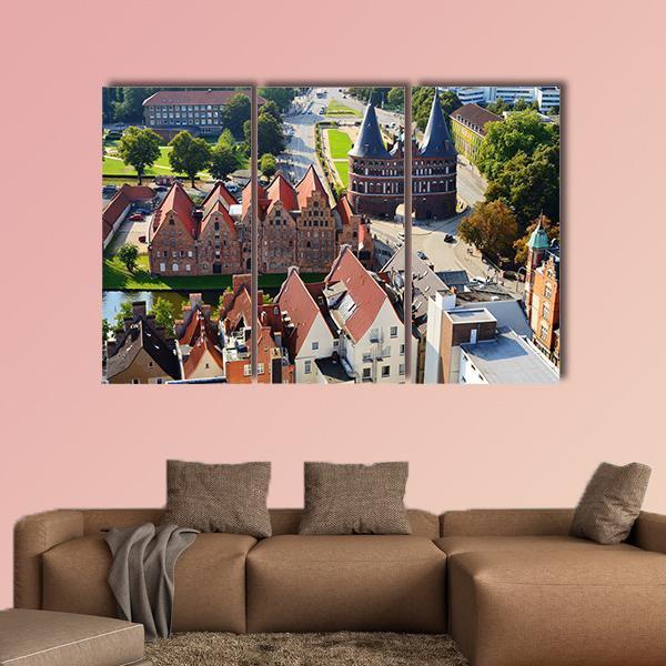 View Of Salzspeicher And Holstentor Gate In Lubeck Canvas Wall Art-3 Horizontal-Gallery Wrap-25" x 16"-Tiaracle