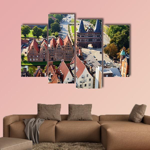 View Of Salzspeicher And Holstentor Gate In Lubeck Canvas Wall Art-4 Pop-Gallery Wrap-50" x 32"-Tiaracle