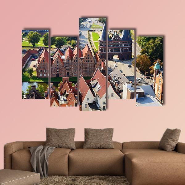 View Of Salzspeicher And Holstentor Gate In Lubeck Canvas Wall Art-5 Pop-Gallery Wrap-47" x 32"-Tiaracle