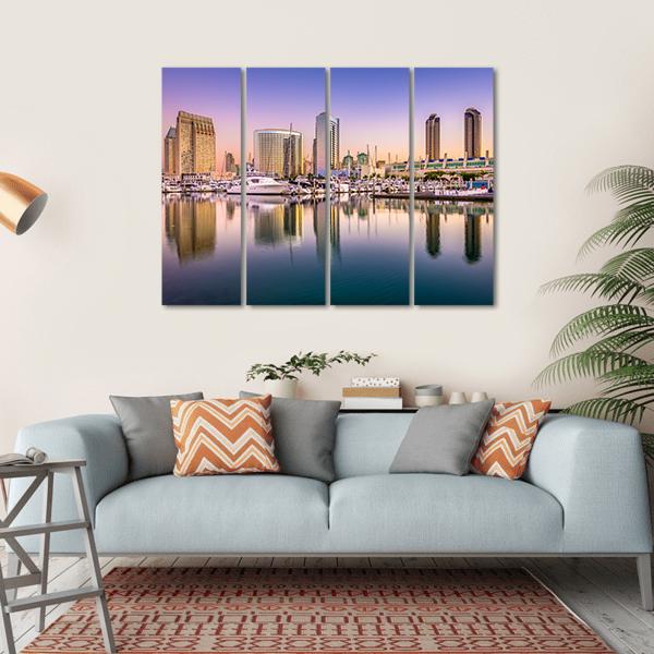 View Of San Diego Cityscape At Night Canvas Wall Art-4 Horizontal-Gallery Wrap-34" x 24"-Tiaracle
