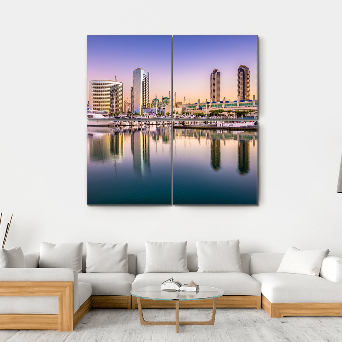 View Of San Diego Cityscape At Night Canvas Wall Art-4 Square-Gallery Wrap-17" x 17"-Tiaracle
