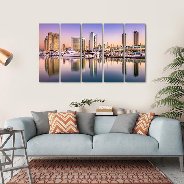 View Of San Diego Cityscape At Night Canvas Wall Art-5 Horizontal-Gallery Wrap-22" x 12"-Tiaracle