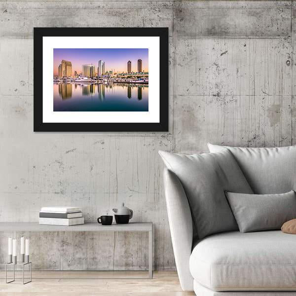 View Of San Diego Cityscape At Night Canvas Wall Art-5 Horizontal-Gallery Wrap-22" x 12"-Tiaracle
