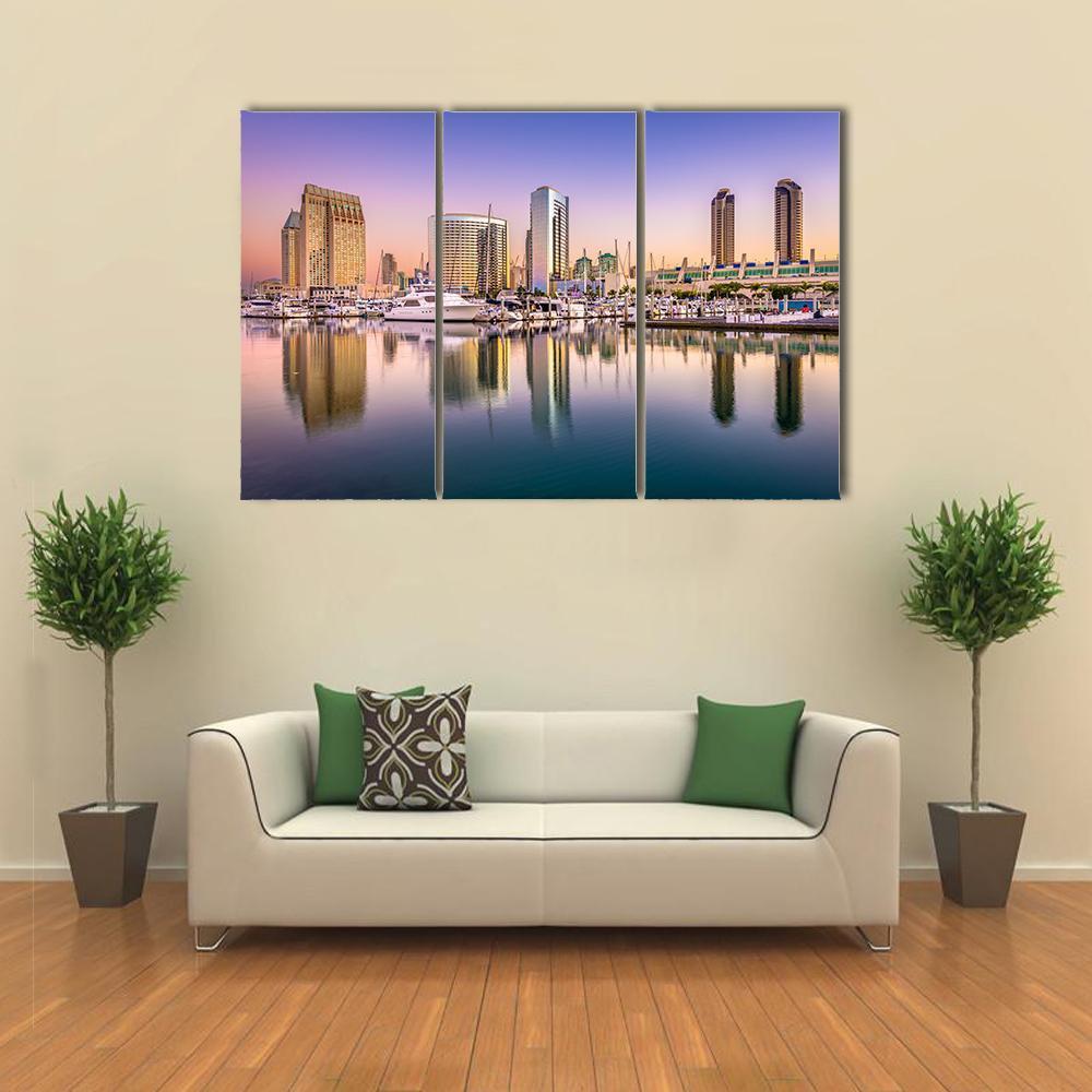 View Of San Diego Cityscape At Night Canvas Wall Art-3 Horizontal-Gallery Wrap-37" x 24"-Tiaracle