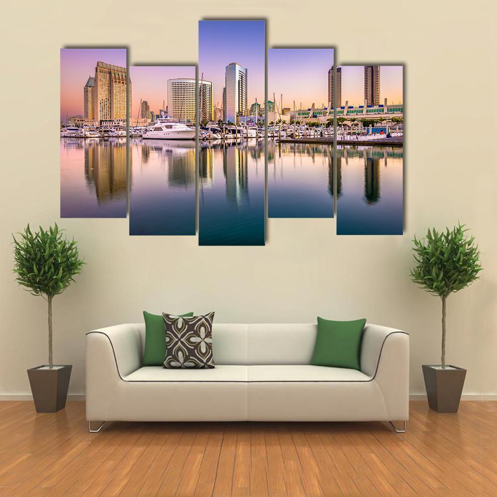 View Of San Diego Cityscape At Night Canvas Wall Art-5 Pop-Gallery Wrap-47" x 32"-Tiaracle