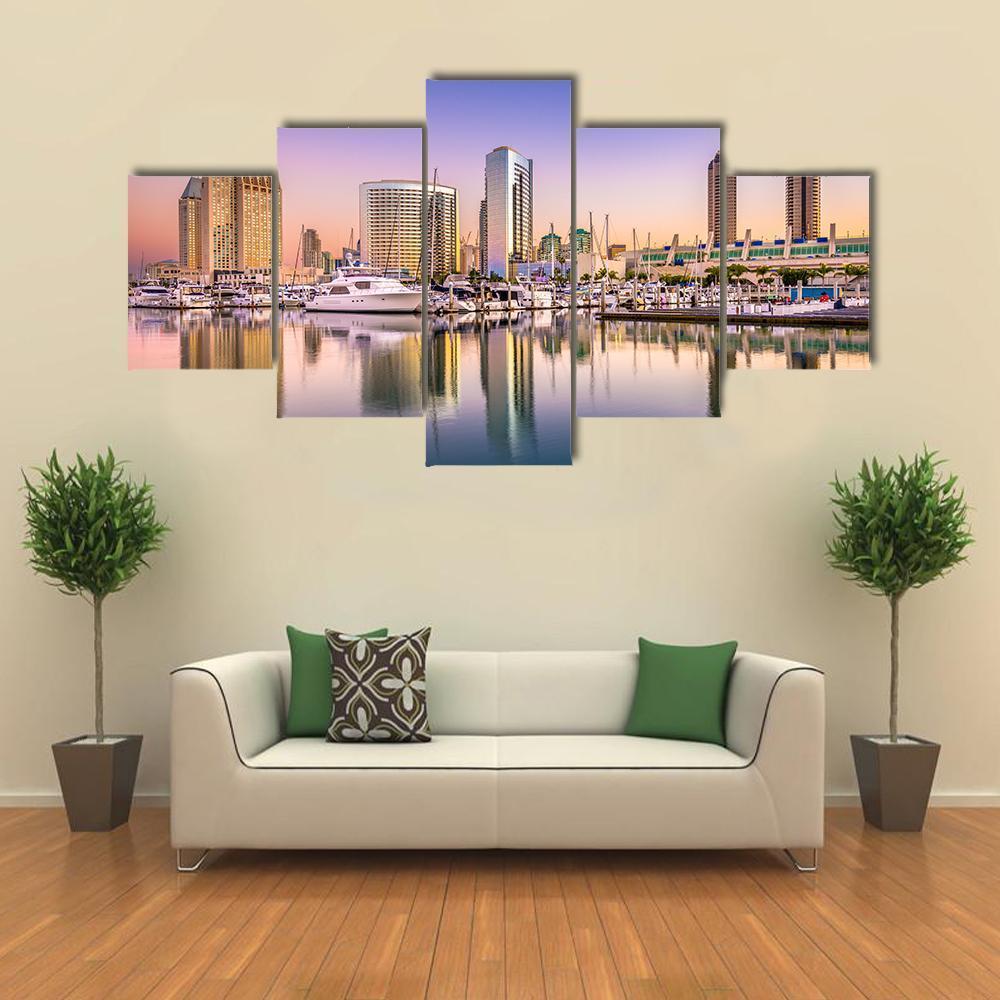 View Of San Diego Cityscape At Night Canvas Wall Art-5 Star-Gallery Wrap-62" x 32"-Tiaracle