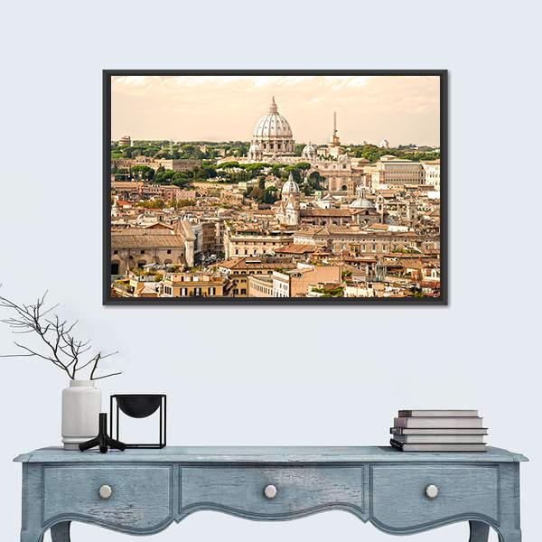 View Of San Peter Basilica Rome Italy Canvas Wall Art-1 Piece-Floating Frame-24" x 16"-Tiaracle