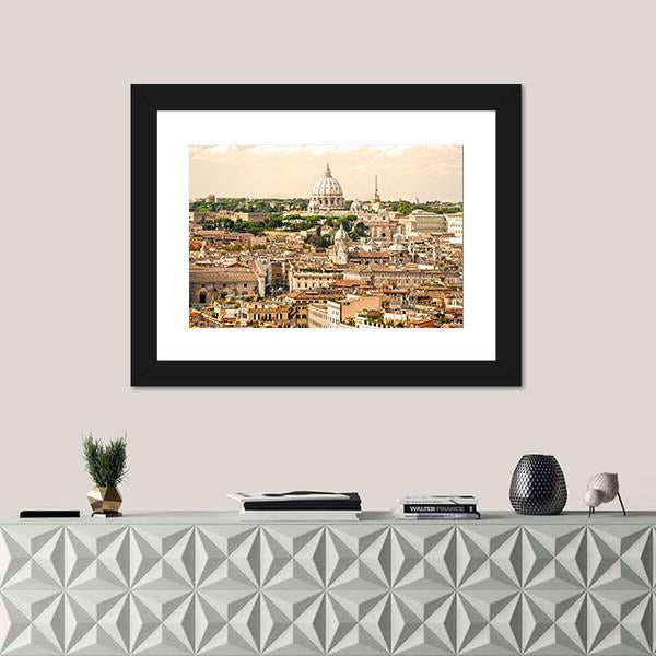 View Of San Peter Basilica Rome Italy Canvas Wall Art-1 Piece-Framed Print-20" x 16"-Tiaracle