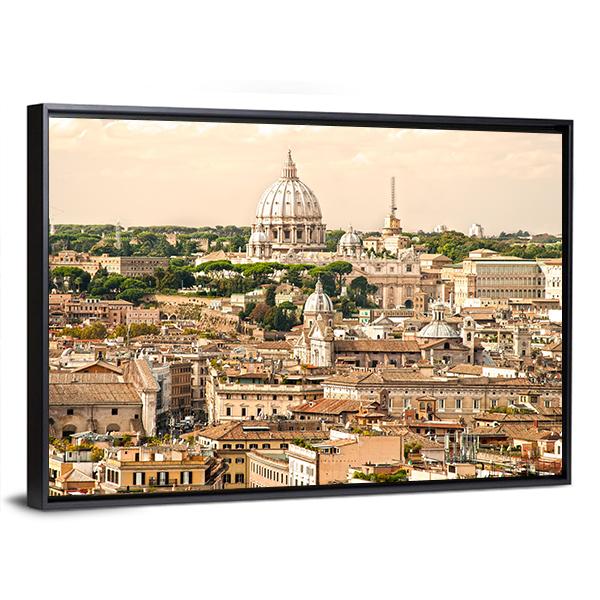 View Of San Peter Basilica Rome Italy Canvas Wall Art-3 Horizontal-Gallery Wrap-25" x 16"-Tiaracle