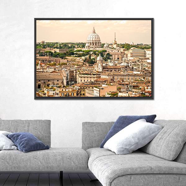 View Of San Peter Basilica Rome Italy Canvas Wall Art-3 Horizontal-Gallery Wrap-25" x 16"-Tiaracle