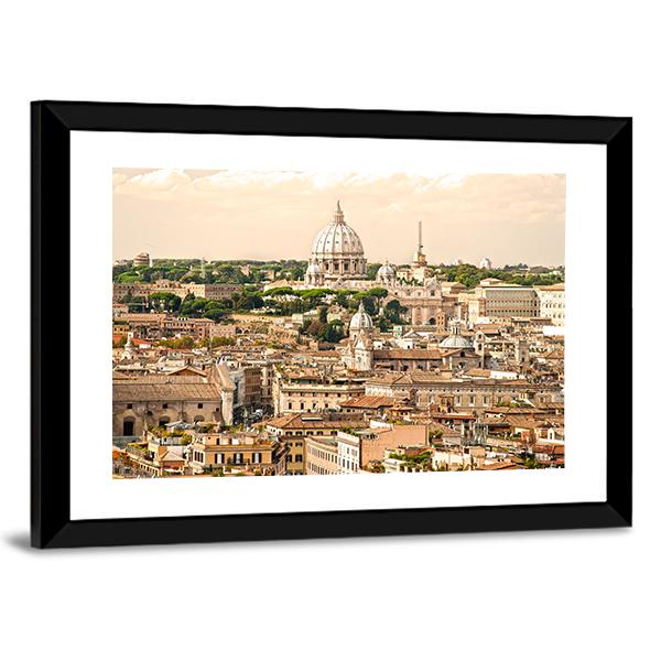 View Of San Peter Basilica Rome Italy Canvas Wall Art-3 Horizontal-Gallery Wrap-25" x 16"-Tiaracle