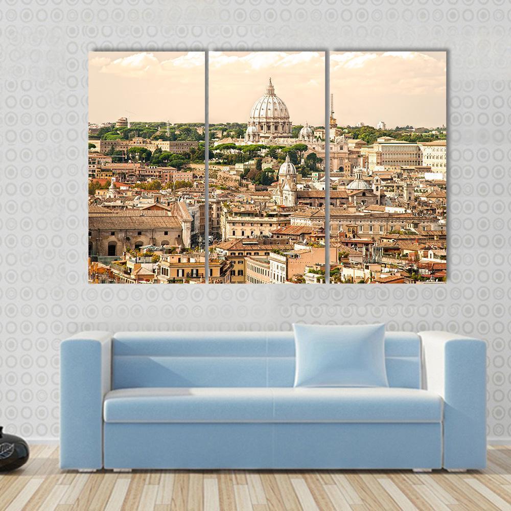 View Of San Peter Basilica Rome Italy Canvas Wall Art-3 Horizontal-Gallery Wrap-37" x 24"-Tiaracle