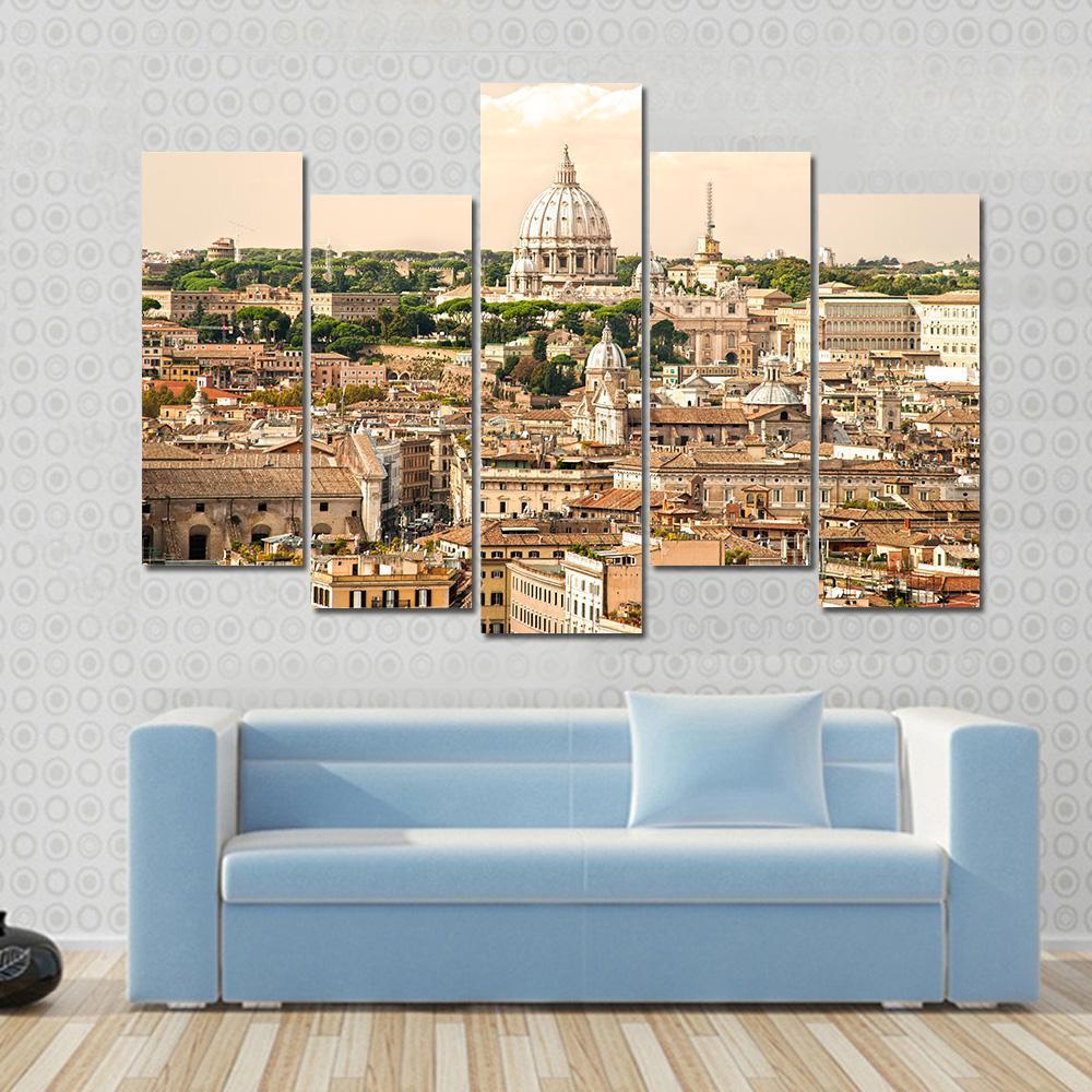 View Of San Peter Basilica Rome Italy Canvas Wall Art-5 Pop-Gallery Wrap-47" x 32"-Tiaracle