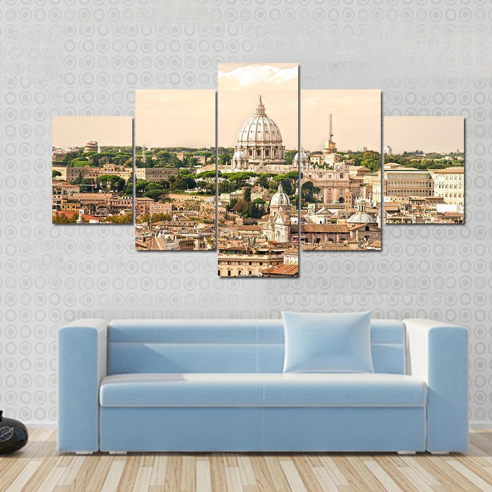 View Of San Peter Basilica Rome Italy Canvas Wall Art-5 Star-Gallery Wrap-62" x 32"-Tiaracle