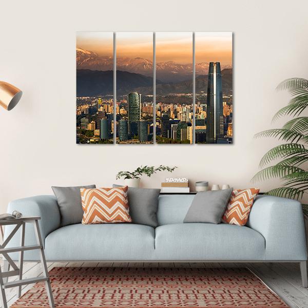 View Of Santiago De Chile Canvas Wall Art-4 Horizontal-Gallery Wrap-34" x 24"-Tiaracle