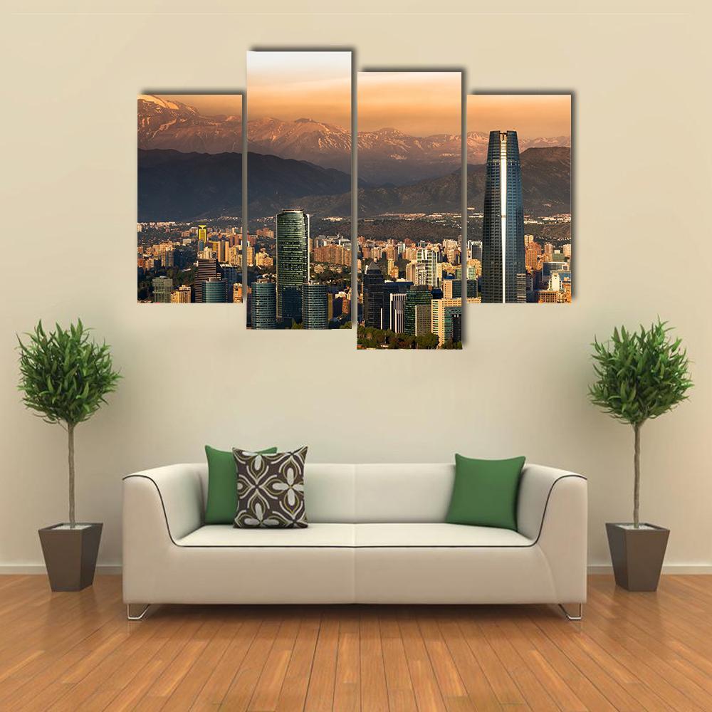View Of Santiago De Chile Canvas Wall Art-4 Pop-Gallery Wrap-50" x 32"-Tiaracle