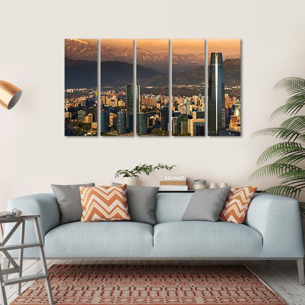 View Of Santiago De Chile Canvas Wall Art-5 Horizontal-Gallery Wrap-22" x 12"-Tiaracle