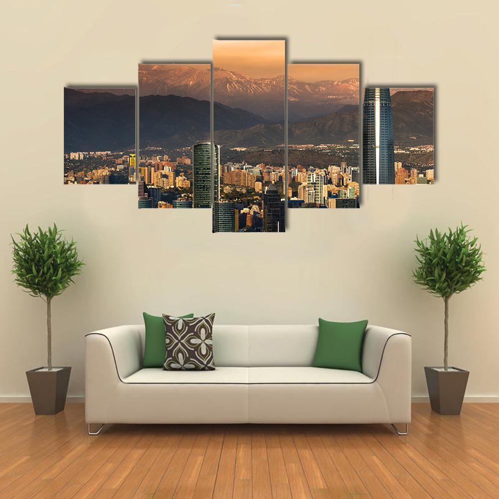 View Of Santiago De Chile Canvas Wall Art-5 Star-Gallery Wrap-62" x 32"-Tiaracle