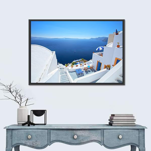 View Of Santorini Island Canvas Wall Art-1 Piece-Floating Frame-24" x 16"-Tiaracle
