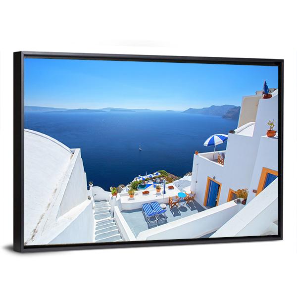 View Of Santorini Island Canvas Wall Art-3 Horizontal-Gallery Wrap-25" x 16"-Tiaracle