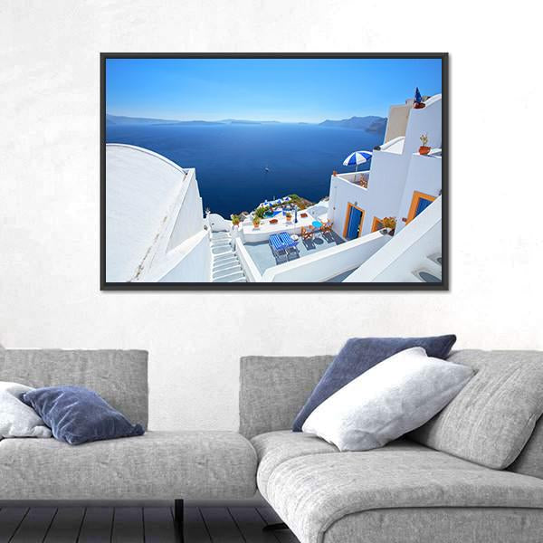 View Of Santorini Island Canvas Wall Art-3 Horizontal-Gallery Wrap-25" x 16"-Tiaracle