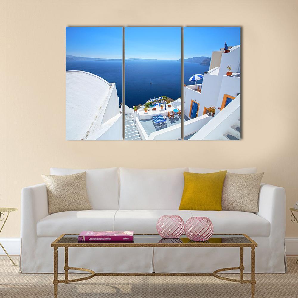 View Of Santorini Island Canvas Wall Art-3 Horizontal-Gallery Wrap-37" x 24"-Tiaracle