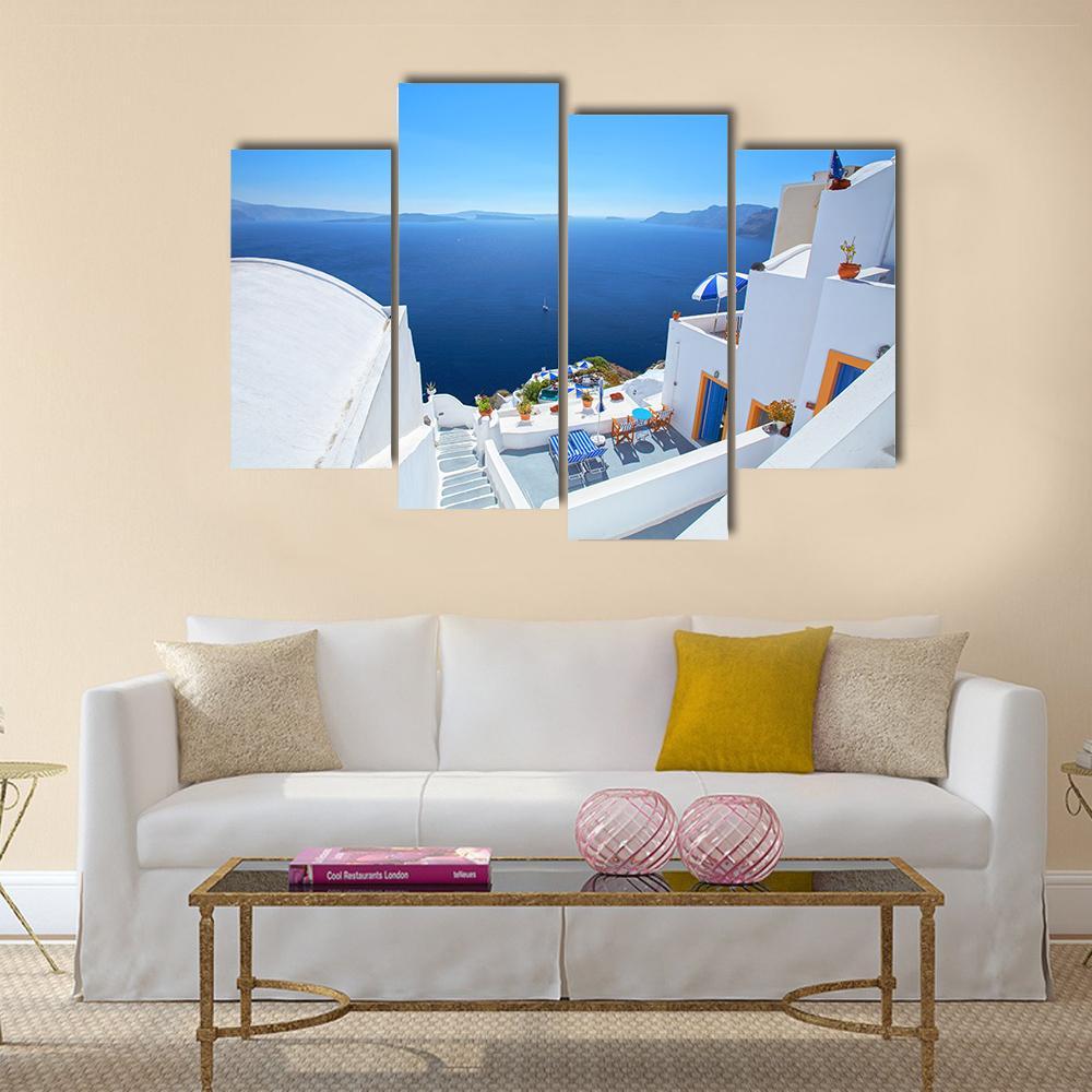 View Of Santorini Island Canvas Wall Art-4 Pop-Gallery Wrap-50" x 32"-Tiaracle