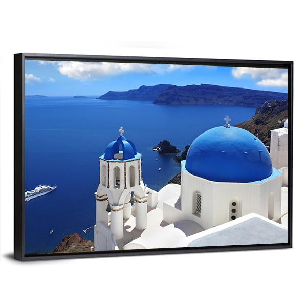 View Of Santorini With Churches And Sea Canvas Wall Art-3 Horizontal-Gallery Wrap-25" x 16"-Tiaracle