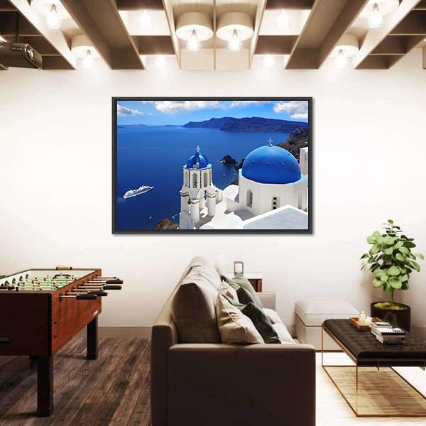View Of Santorini With Churches And Sea Canvas Wall Art-3 Horizontal-Gallery Wrap-25" x 16"-Tiaracle