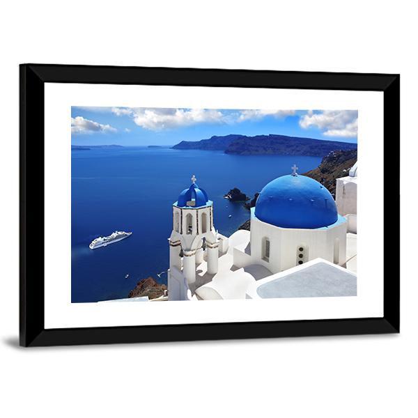 View Of Santorini With Churches And Sea Canvas Wall Art-3 Horizontal-Gallery Wrap-25" x 16"-Tiaracle