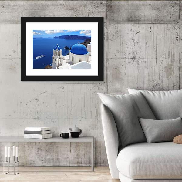 View Of Santorini With Churches And Sea Canvas Wall Art-3 Horizontal-Gallery Wrap-25" x 16"-Tiaracle